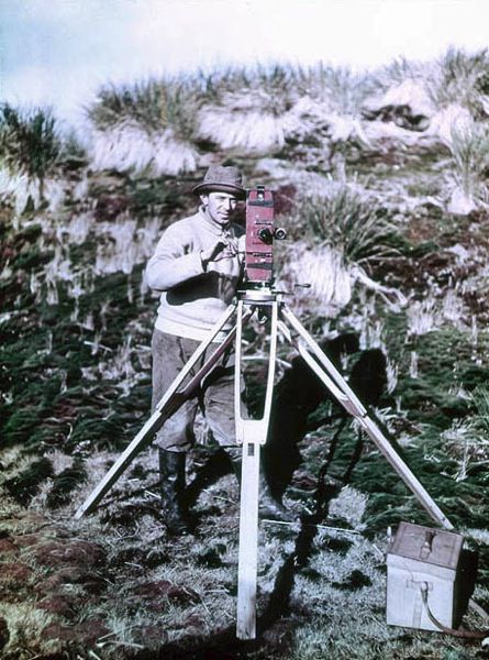 Frank Hurley with the Cinematograph, Antarctica, 1915.